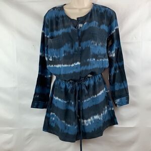 Charlie Jade blue tie dye long sleeve silk romper size xs